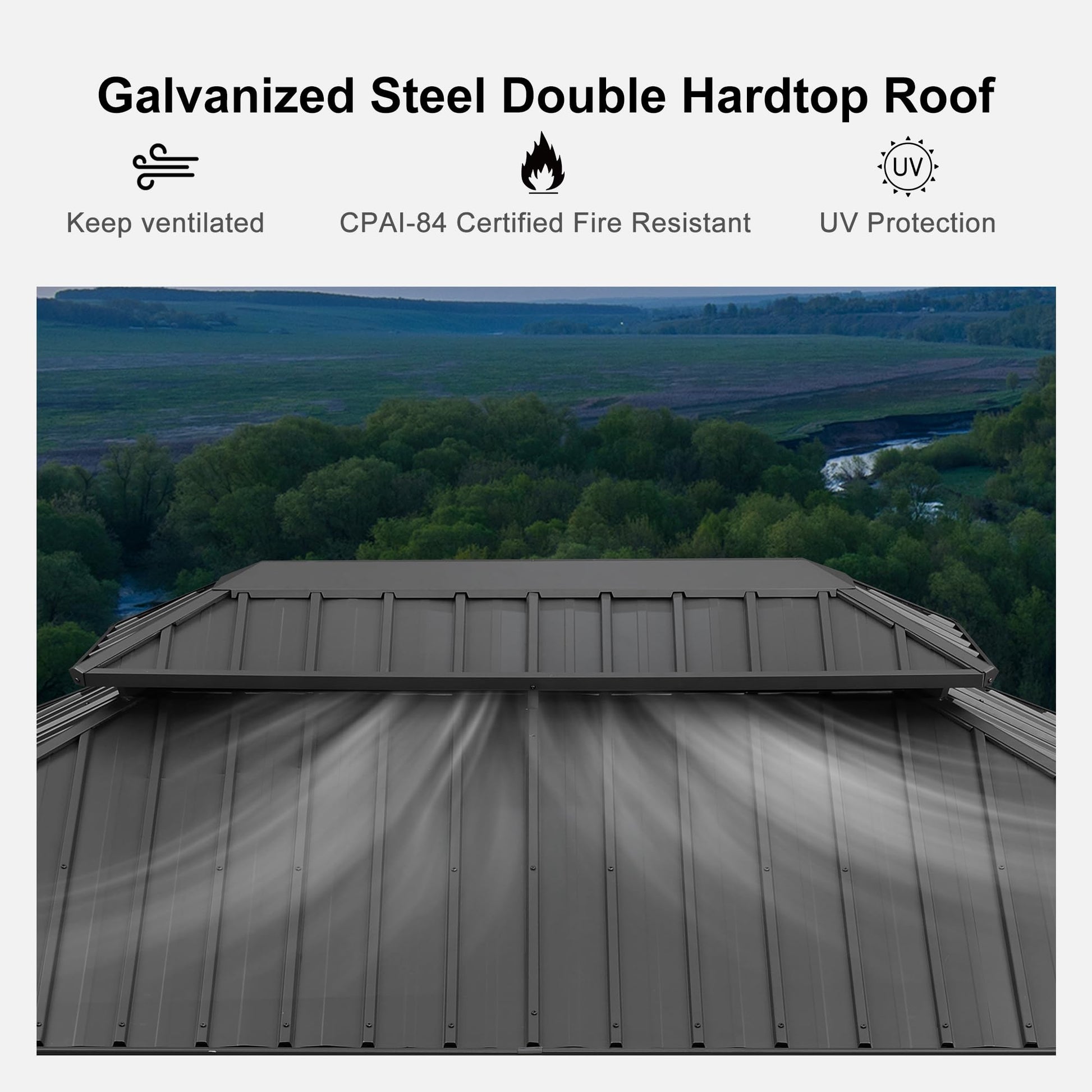 PURPLE LEAF 12' X 14' Patio Gazebo with Light Permanent Hardtop Gazebo with Metal Roof for Outdoor Lawn and Garden Grey - WoodArtSupply