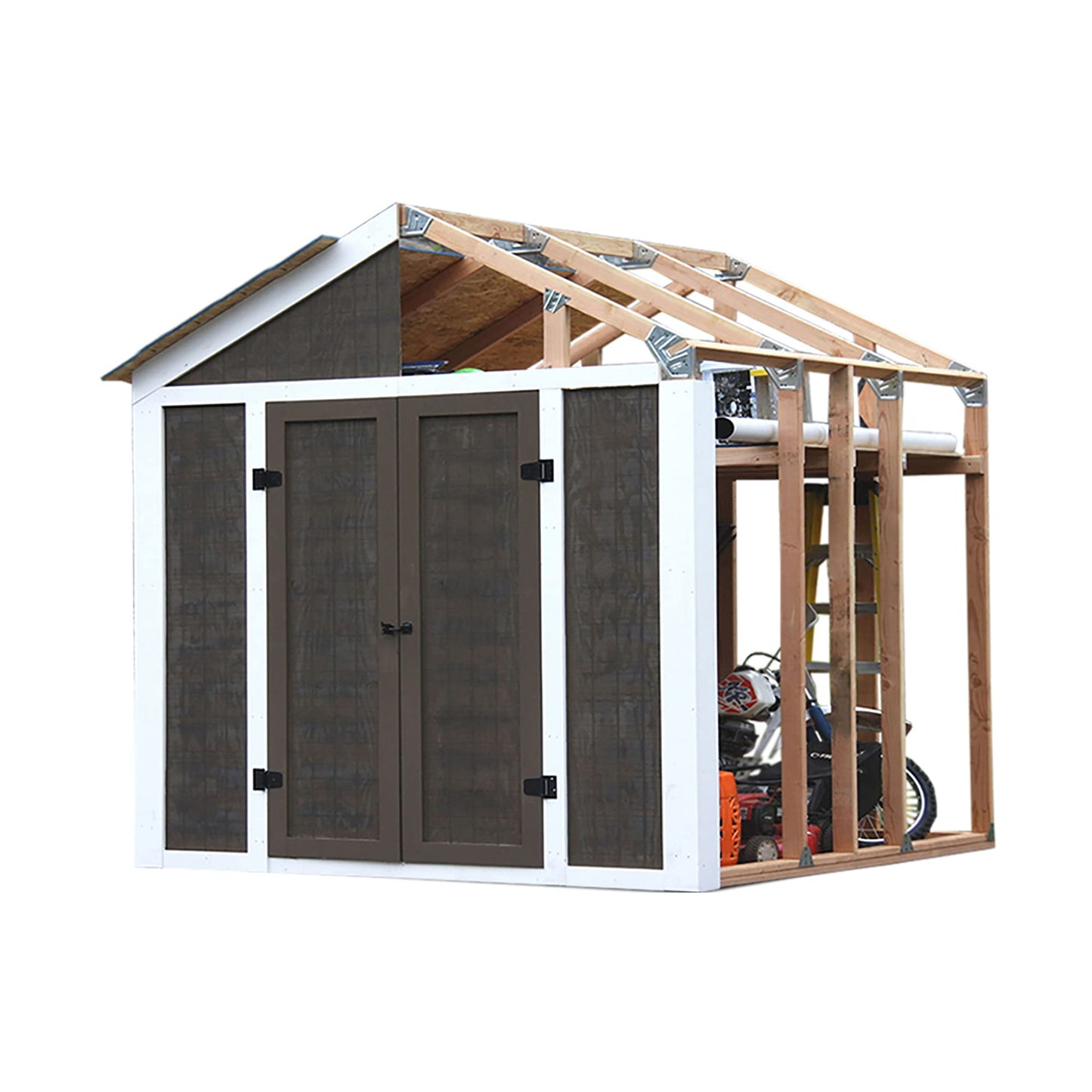 EZBUILDER 7 x 8 Foot Peak Roof Storage Shed Garage Barn DIY EZ Framing Kit with 24 Galvanized Steel Angles and 12 Base Plates (No Wood Included)