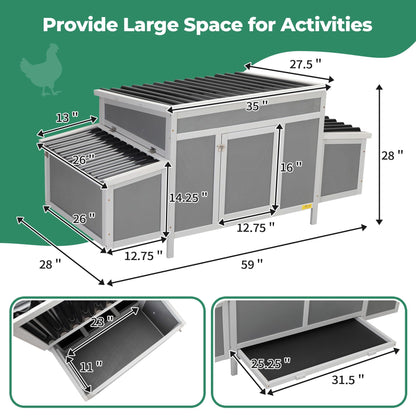 COZIWOW Durable Assembled Wooden 59" L Outdoor Large Chicken Coop with Two Nesting Boxes, Comfortable Hen House, Indoor Weatherproof Rabbit Hutch - WoodArtSupply