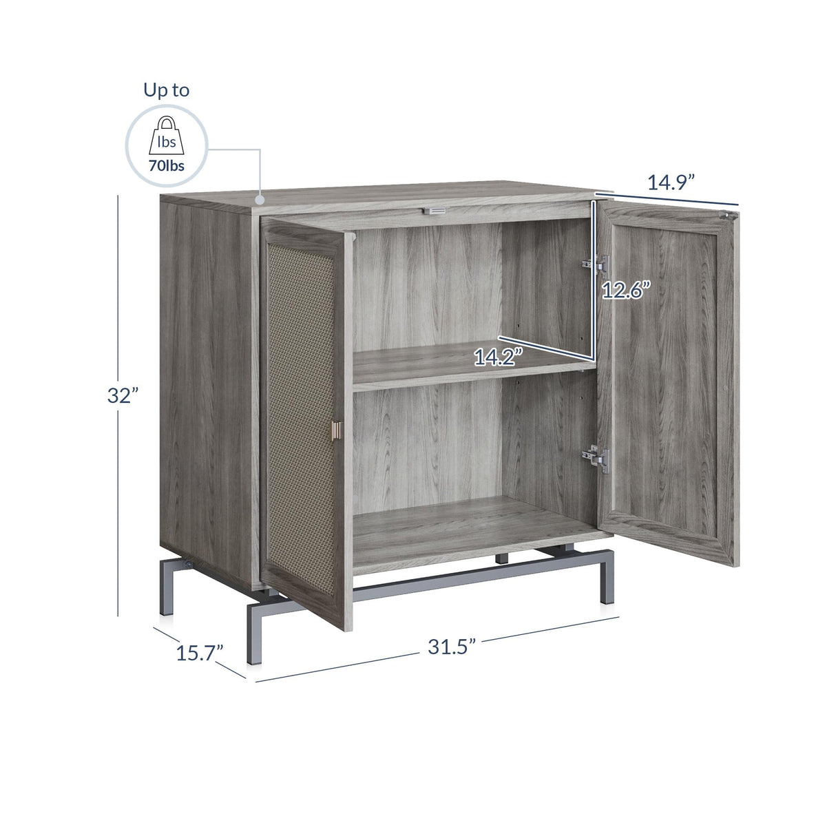 BELLEZE Sideboard Buffet Cabinet Set of 2, Storage Cabinet with Rattan Doors, Buffet Table with Metal Base and Adjustable Shelves Accent Cabinet BELLEZE