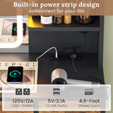 Tiptiper Makeup Vanity with Lights & Charging Station, Vanity Table with Time Display Mirror, Ambient Light, Storage Cabinets, Rustic Brown and Black Tiptiper