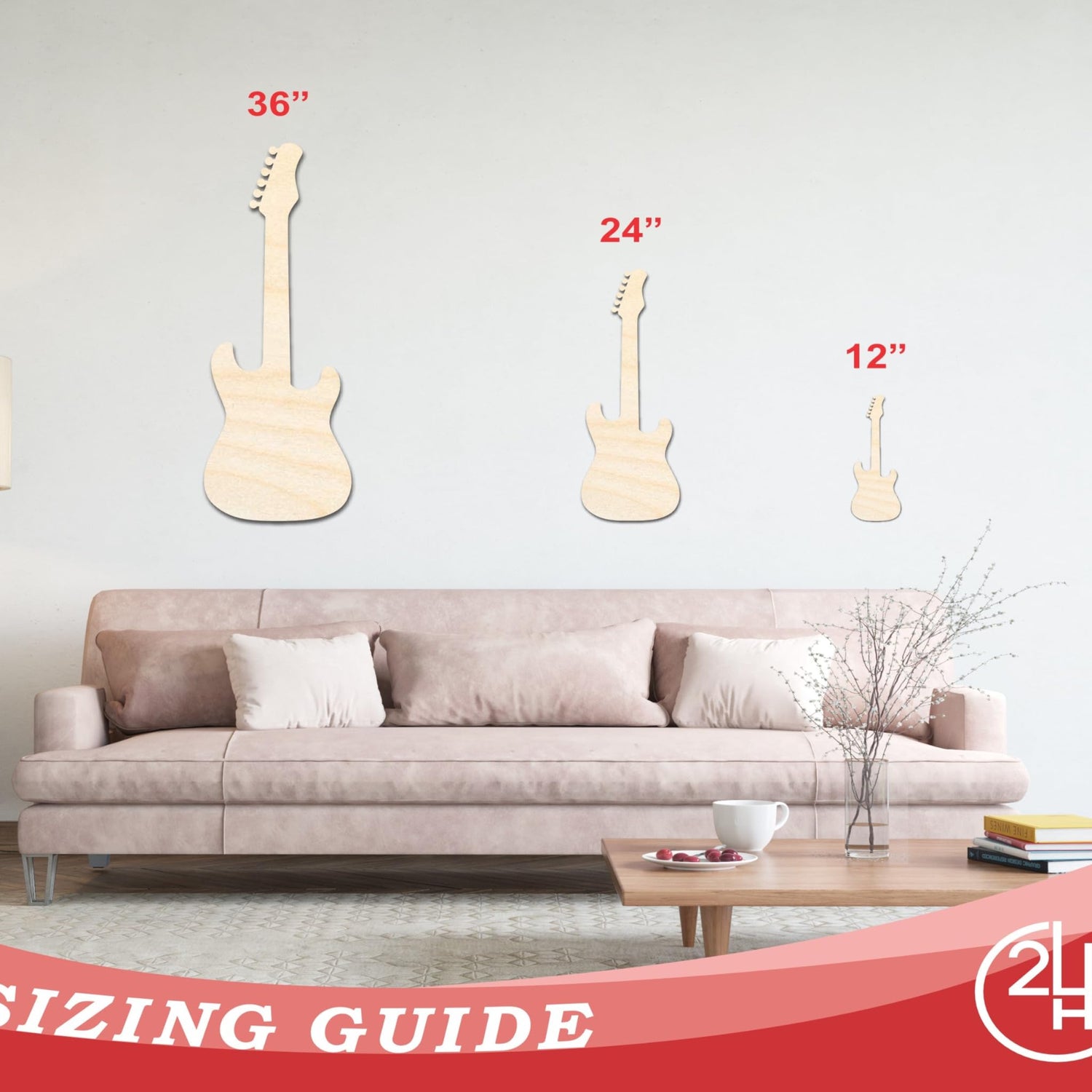 Unfinished Wood Electric Guitar Shape - Craft - up to 36" 24" / 1/2" 24 Hour Crafts