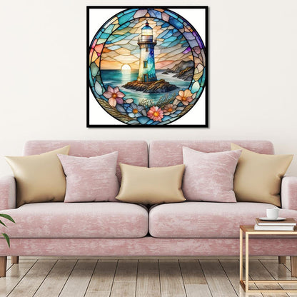5D Stained Glass Lighthouse Diamond Painting,Adult Diamond Art Kit, DIY Diamond Painting Kit,Full Diamond Round Diamond Dot Diamond Art Kit,Craft