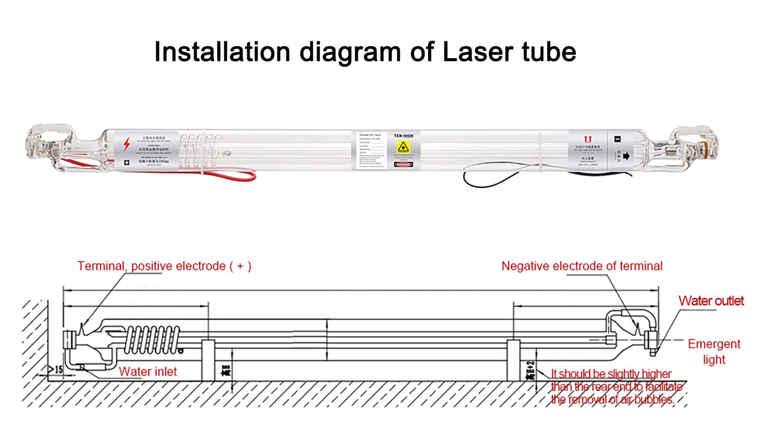 TEN-HIGH 50W CO2 Laser Tube 800mm D50mm, Wires Preconnected with Coating, for Laser Cutter Laser Engraving Cutting Machine TEN-HIGH