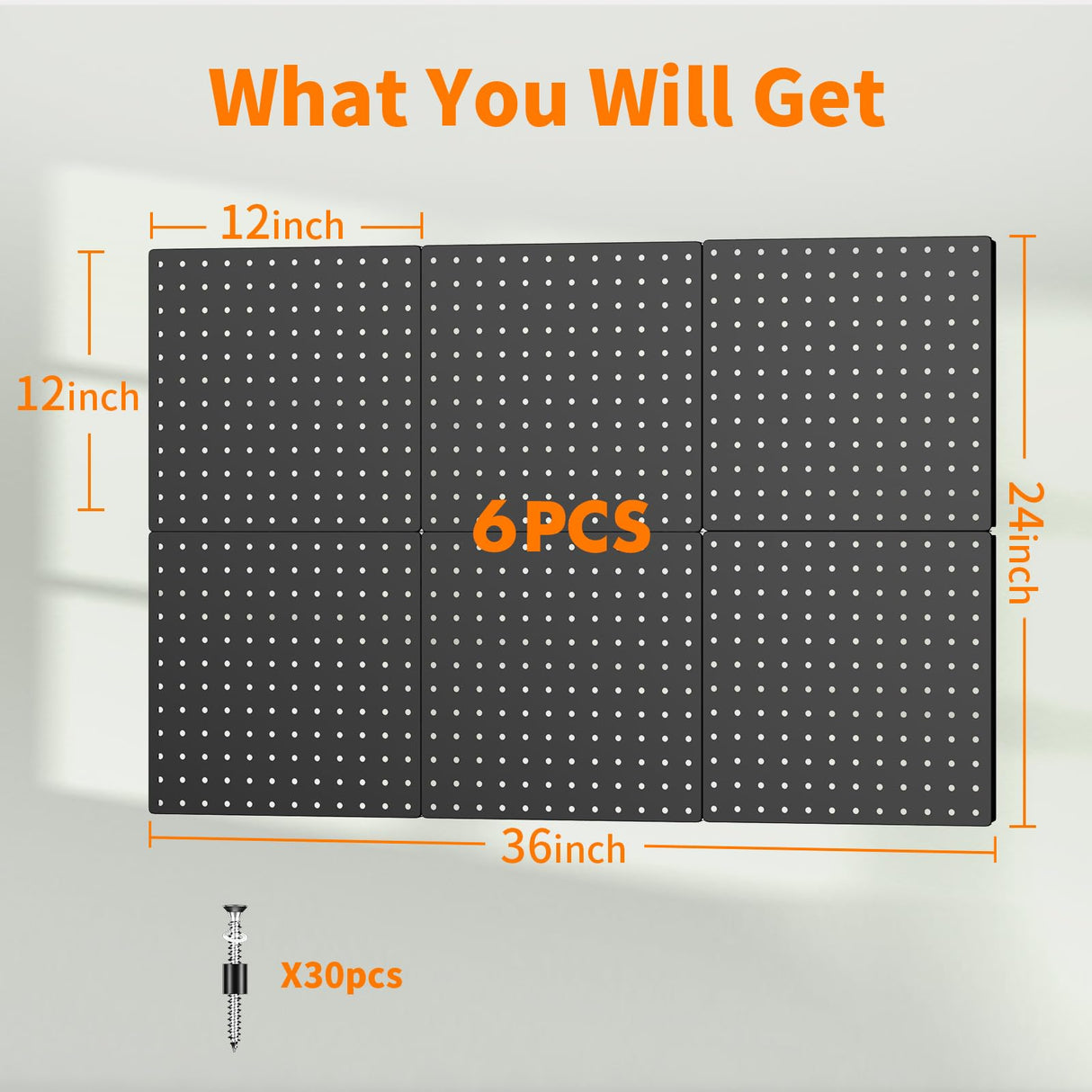 Peg Board, 6PCS Metal Pegboard, Heavy Duty Pegboard Wall Organizer with Frame. Black Pegboard for Walls, Garage, Workbench, Craft Room Tool FZK