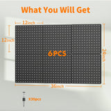 Peg Board, 6PCS Metal Pegboard, Heavy Duty Pegboard Wall Organizer with Frame. Black Pegboard for Walls, Garage, Workbench, Craft Room Tool FZK