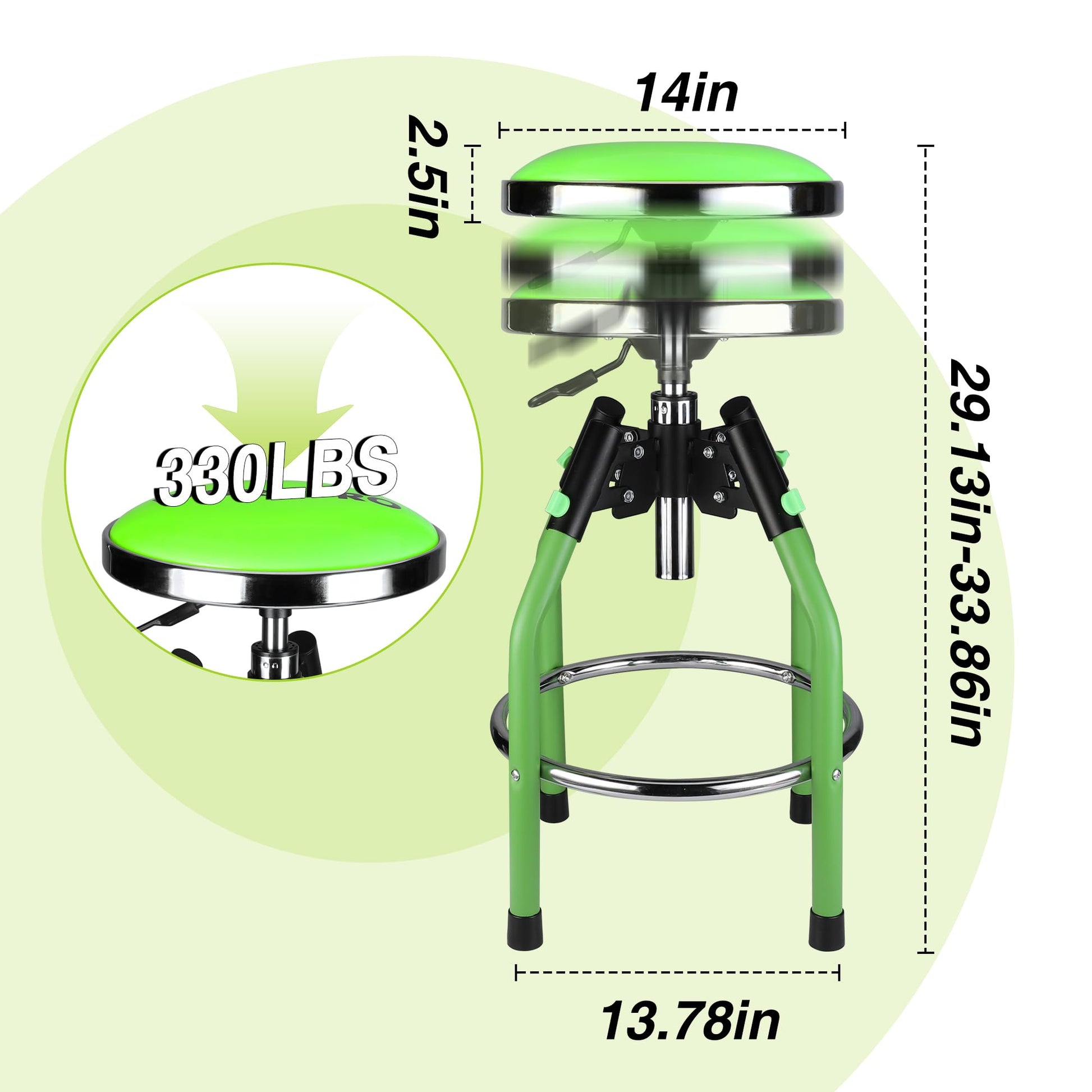 WORKPRO Garage Bar Stool, Heavy Duty Adjustable Hydraulic Shop Stool, 29in to 33. 86in, 330-Pound Capacity, Green - WoodArtSupply