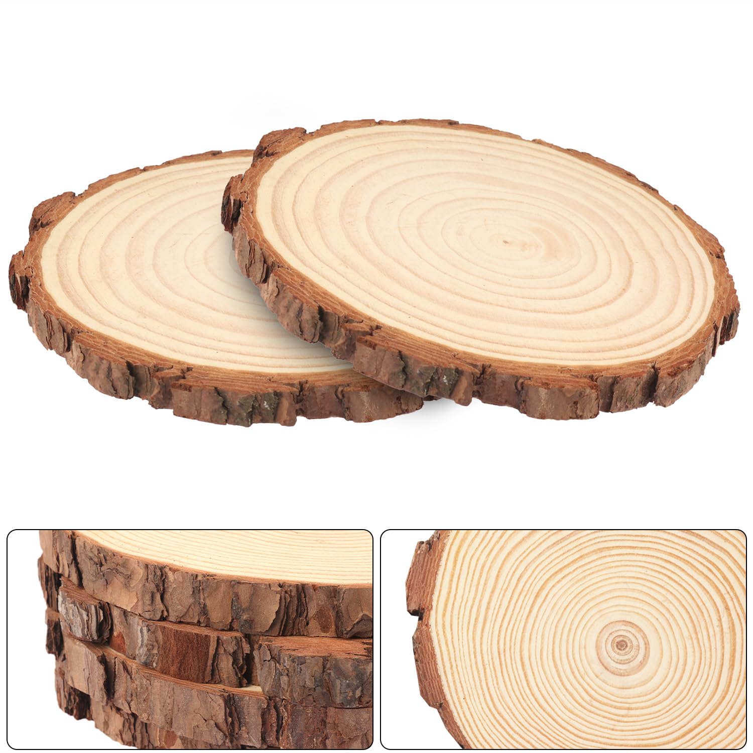 20 PCS 4.7-5.5 Inch Natural Wood Slices, Unfinished Pine Wood Circles with Barks for Coasters, DIY Crafts, Christmas Rustic Wedding Ornaments and - WoodArtSupply