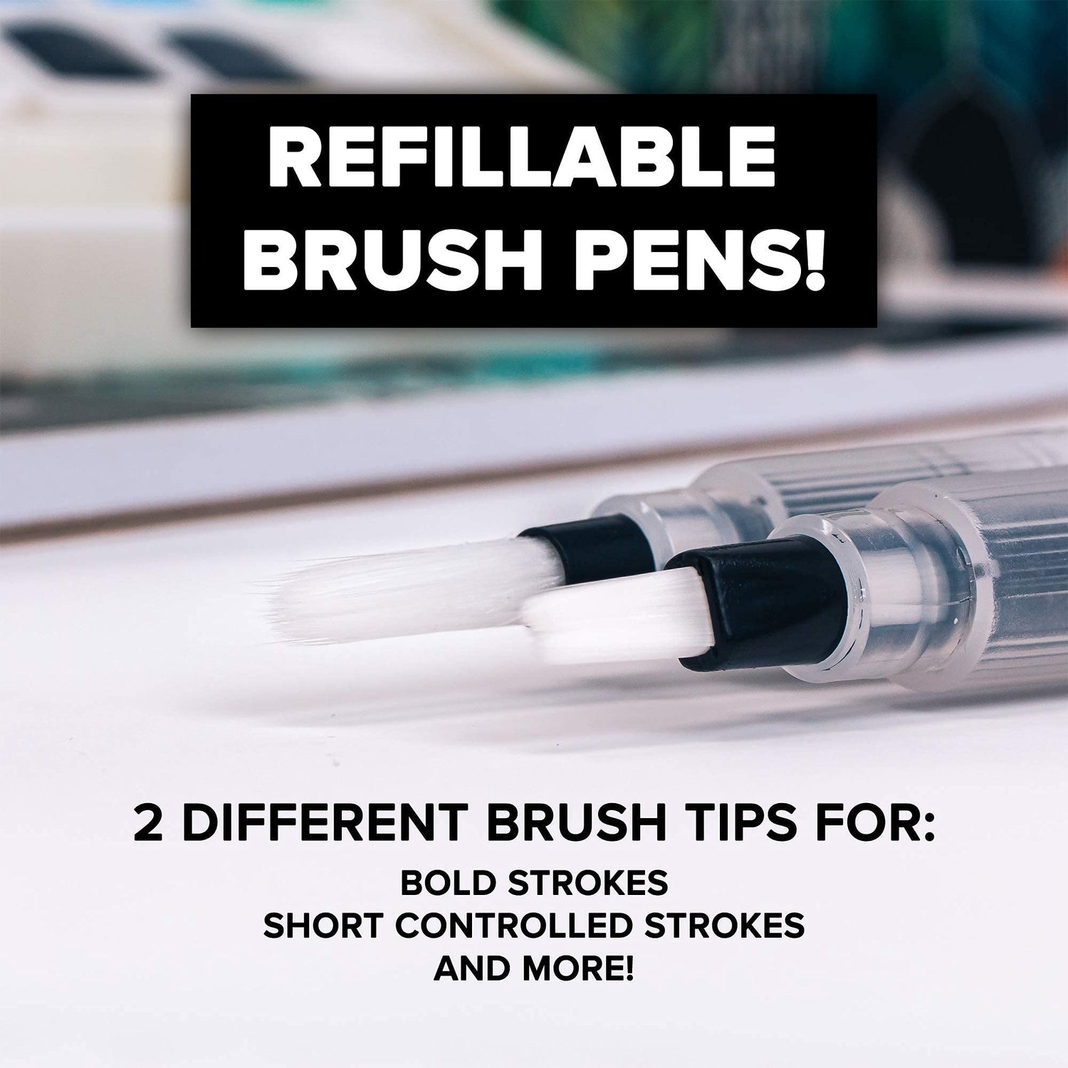 GenCrafts Watercolor Paint Palette with Bonus Paper Pad Includes 48 Premium Colors - 2 Refillable Water Blending Brush Pens - 15 Sheets of Water GenCrafts