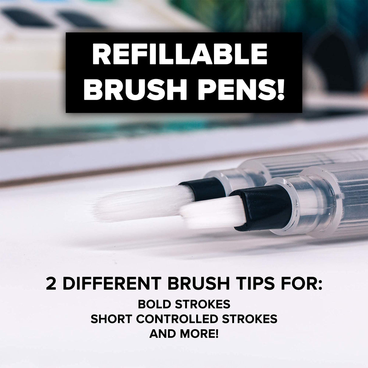 GenCrafts Watercolor Paint Palette with Bonus Paper Pad Includes 48 Premium Colors - 2 Refillable Water Blending Brush Pens - 15 Sheets of Water GenCrafts