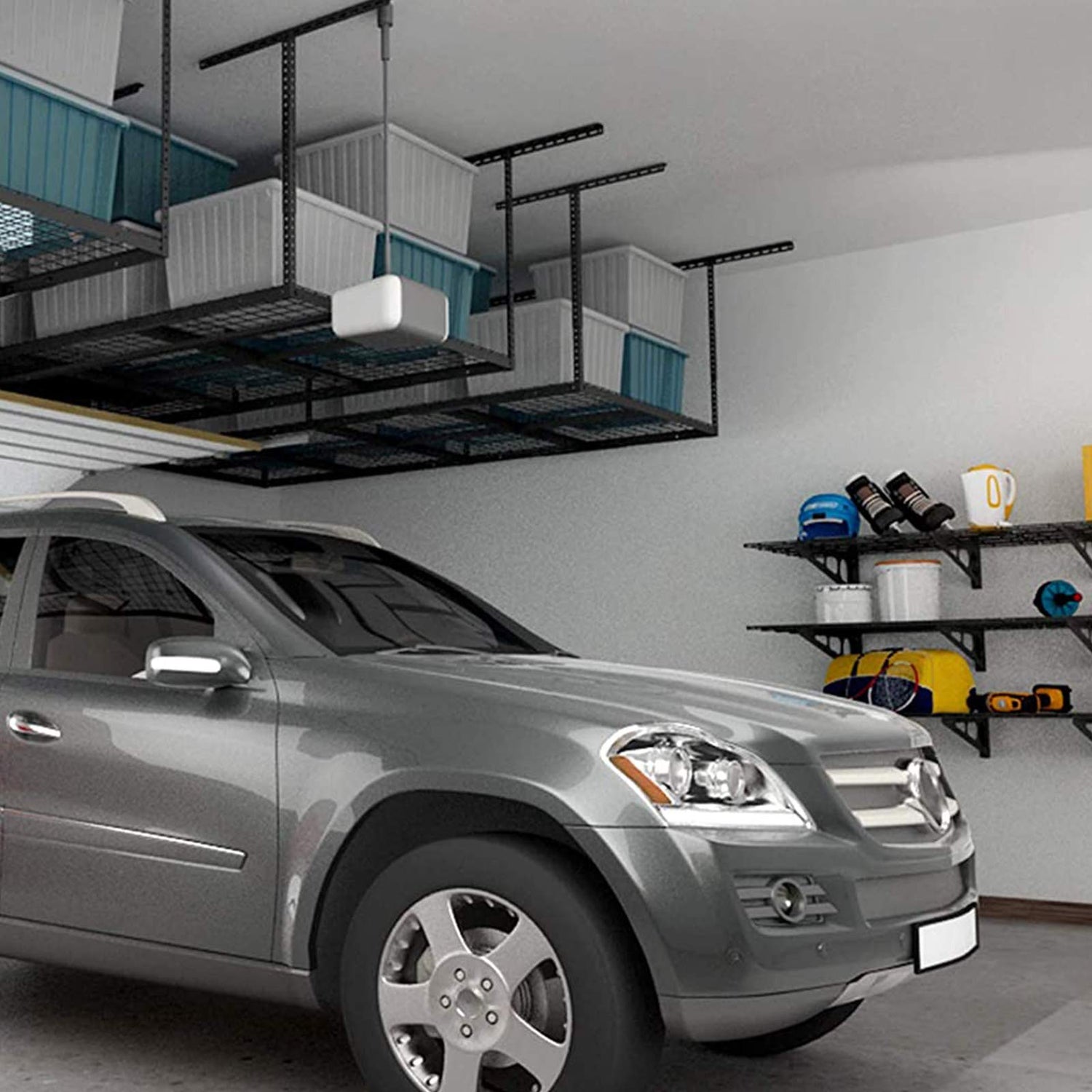FLEXIMOUNTS 4x8 Overhead Garage Storage Rack, Garage Storage Organization System, Heavy Duty Metal Garage Ceiling Storage Racks, 2 pack, Hammertone FLEXIMOUNTS
