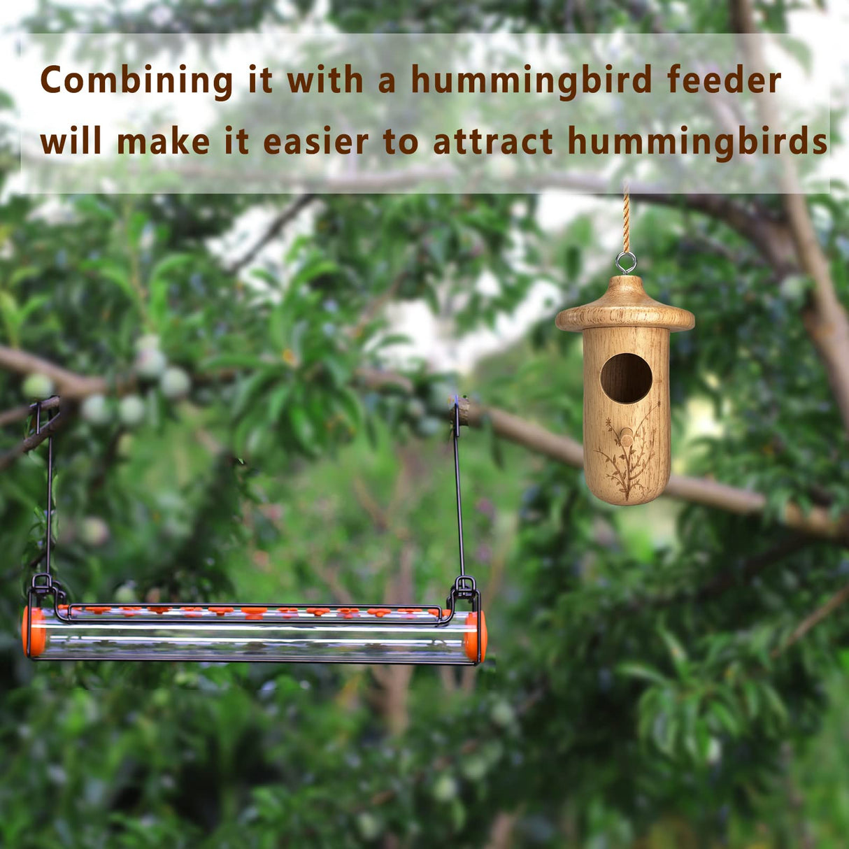 Hummingbird House, 3Pcs Humming Bird House for Outside Hanging, Natural Wooden Hummingbird Nest, Gardening Gifts Home Decoration yewacne