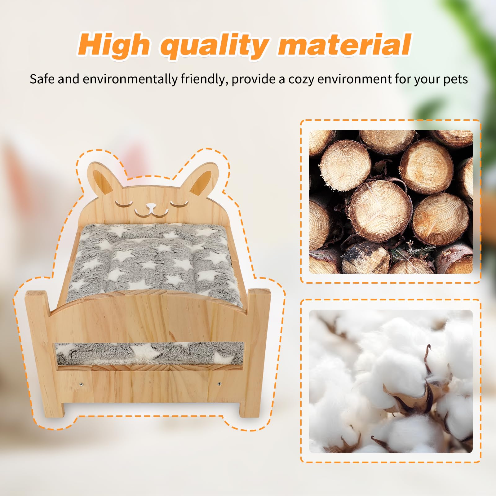 Midollarle Rabbit Bed with Soft Mat, Detachable Small Animal Bed, Wood Rabbit Habitat for Small Pets to Have a Cozy nest (Guinea Pig Hamster Ferrets - WoodArtSupply