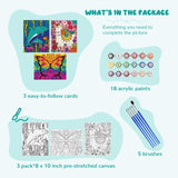 3 Pack Paint by Numbers for Kids Ages 8-12, Pre-Drawn Canvas Painting, Includes 8x10 inch Framed Canvas with 18 Acrylic Paints, 5 Brushes for Kids, goldentime