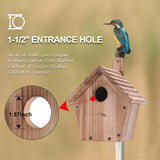Wooden Bluebird House for Outside,Hanging Birdhouses with Pole,Outdoor Wild Bird Box House,Finch Cardinals Wren Robins Nesting Box Birdhouse for CLACKIBUKVYZ