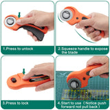 welltop Rotary Cutter Set, 96 PCS Quilting Kit 45mm Fabric Cutters Kit with 5 Extra Blades A4 Cutting Mat Acrylic Ruler Carving Knife Craft Clips Welltop