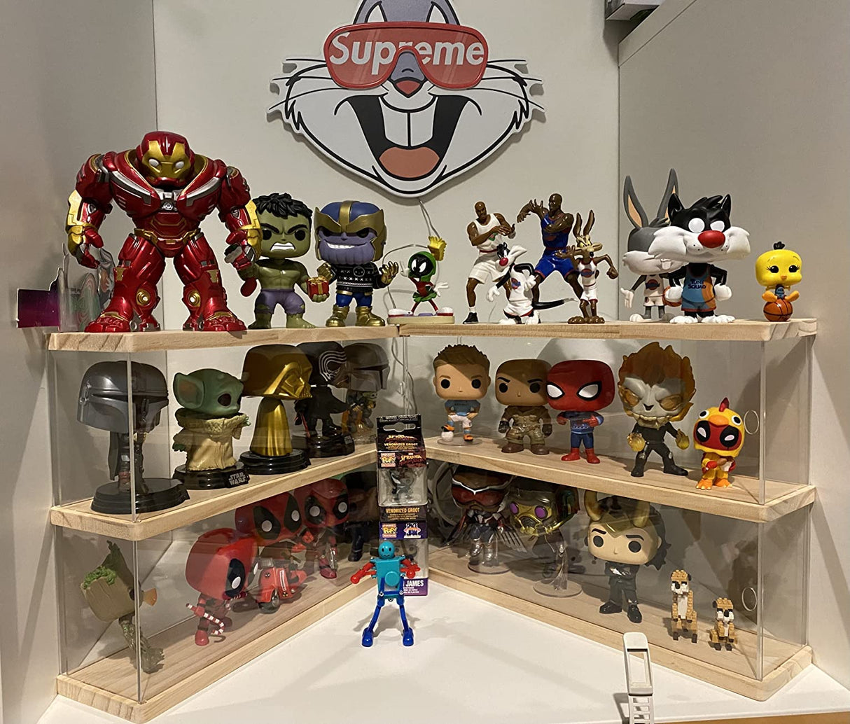 Clear Acrylic Display Shelf Case for Mini Funko Pop, Wooden Display Stand Riser 2 Layer Storage Rack for Decoration Action Figures Collectibles Toys, ELEpure