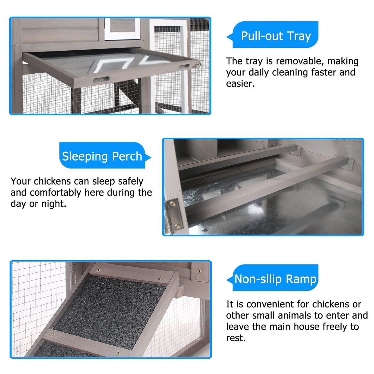 PetsCosset Chicken Coop Wooden Backyard Hen House - Indoor Outdoor for 2-3 Chickens, 2 Story Poultry Cage with Run, Chicken Nesting Box, Pull Out PetsCosset