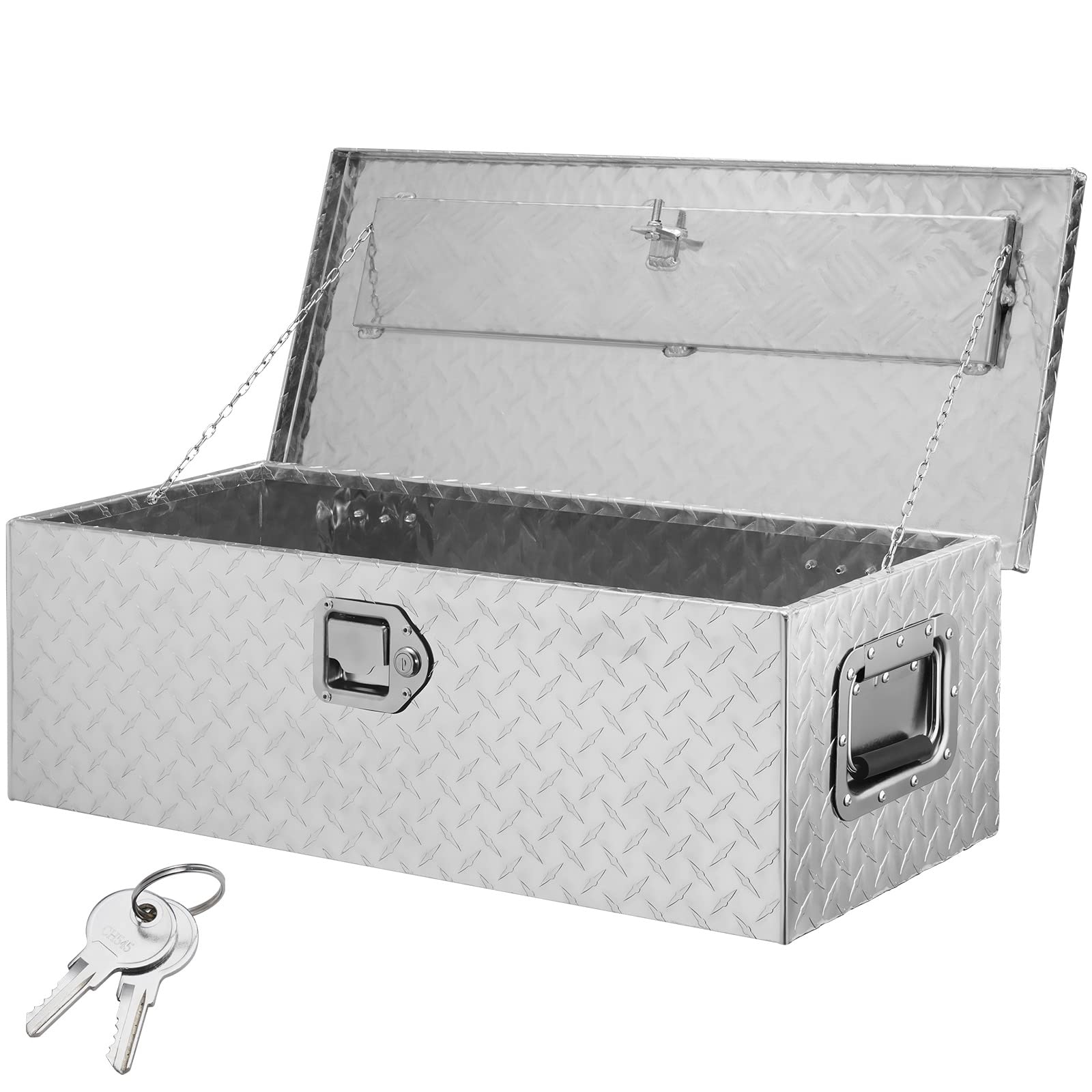 VEVOR Heavy Duty Aluminum Truck Bed Tool Box, Diamond Plate Tool Box with Side Handle and Lock Keys, Storage Tool Box Chest Box Organizer for Pickup, - WoodArtSupply