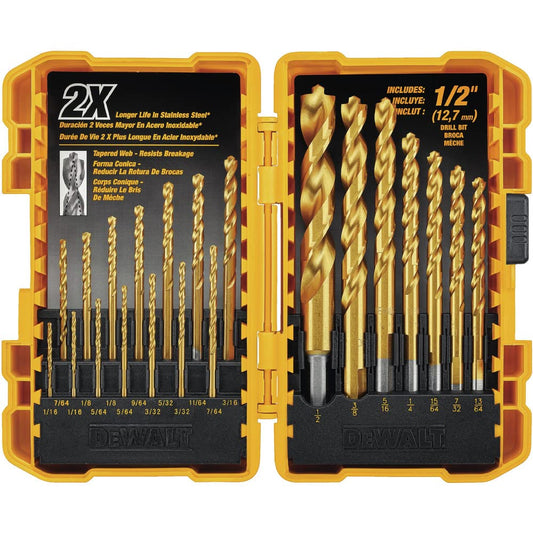 DEWALT Titanium Nitride Coated Drill Bit Set, Pilot Point, 21-Piece (DW1361) - WoodArtSupply