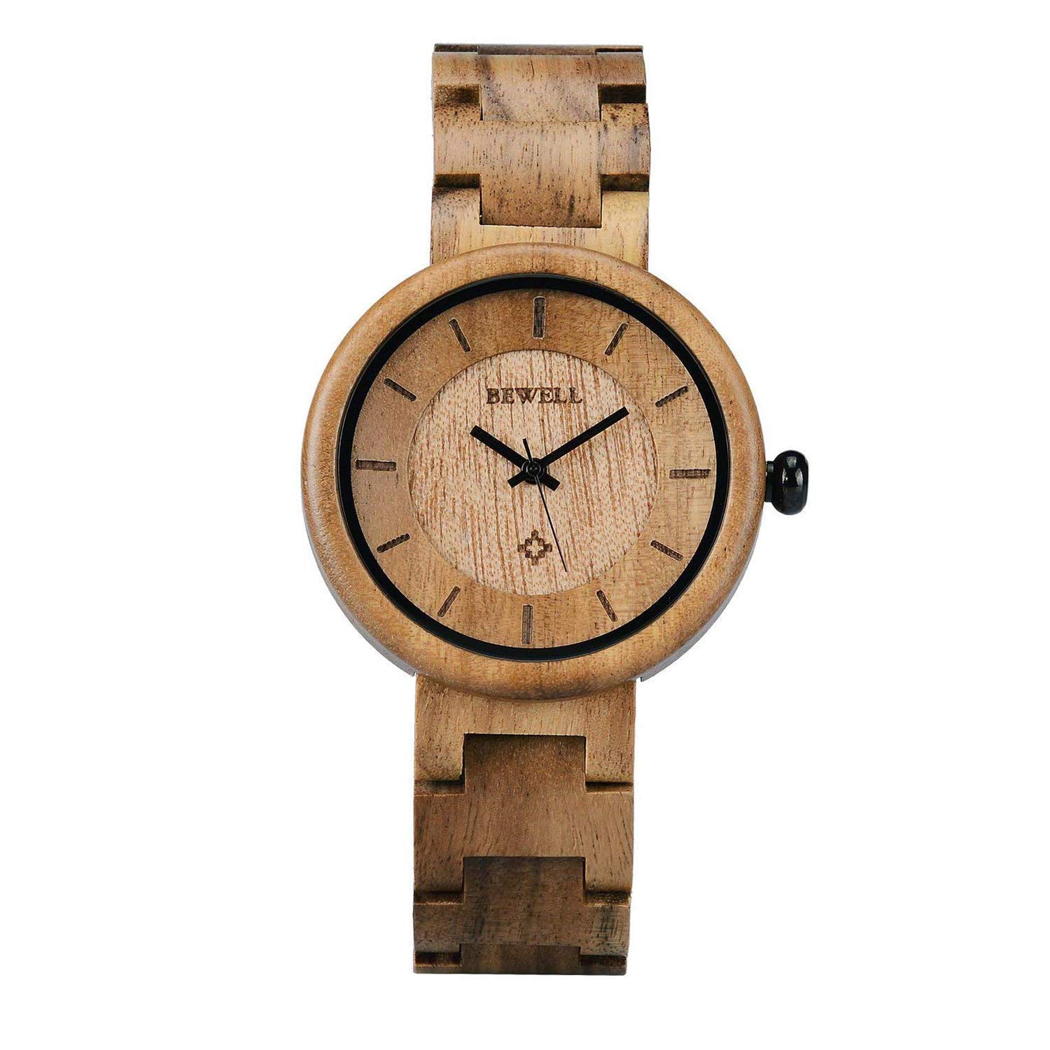 BEWELL Wood Watches for Women, Handmade Wooden Watch with Lightweight Adjustable Wood Band, Natural Casual Fashion Quartz Wristwatch BEWELL
