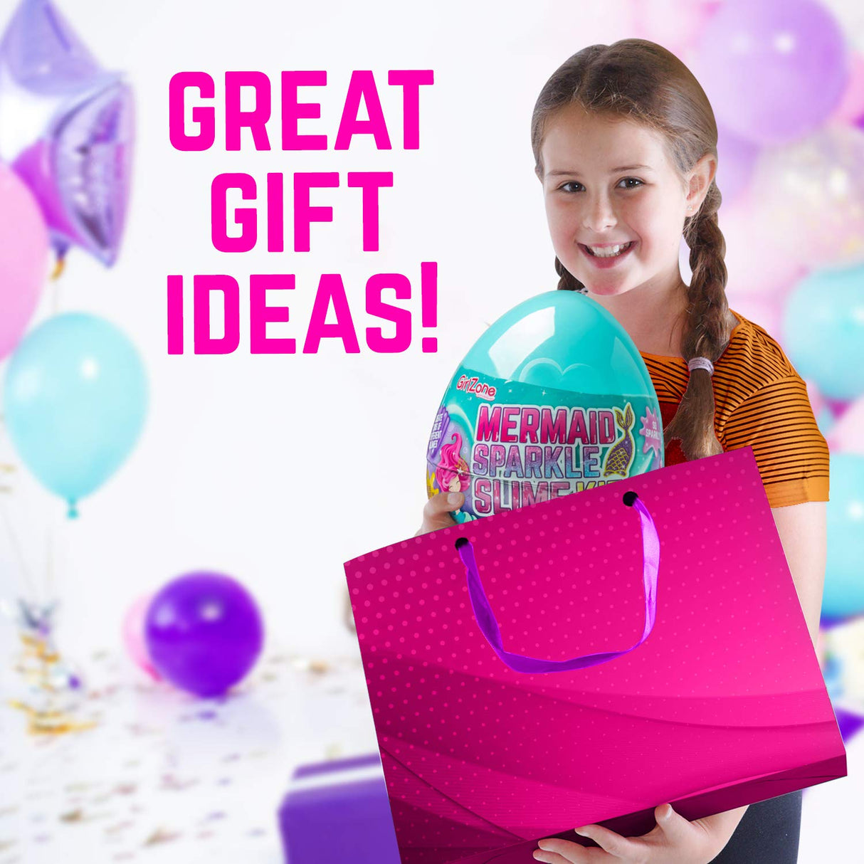 GirlZone Egg Surprise Mermaid Sparkle Slime Kit, 39 Pieces to Make Glow in The Dark Slime with Glitter Slime Add Ins, for Girls 8-12 GirlZone