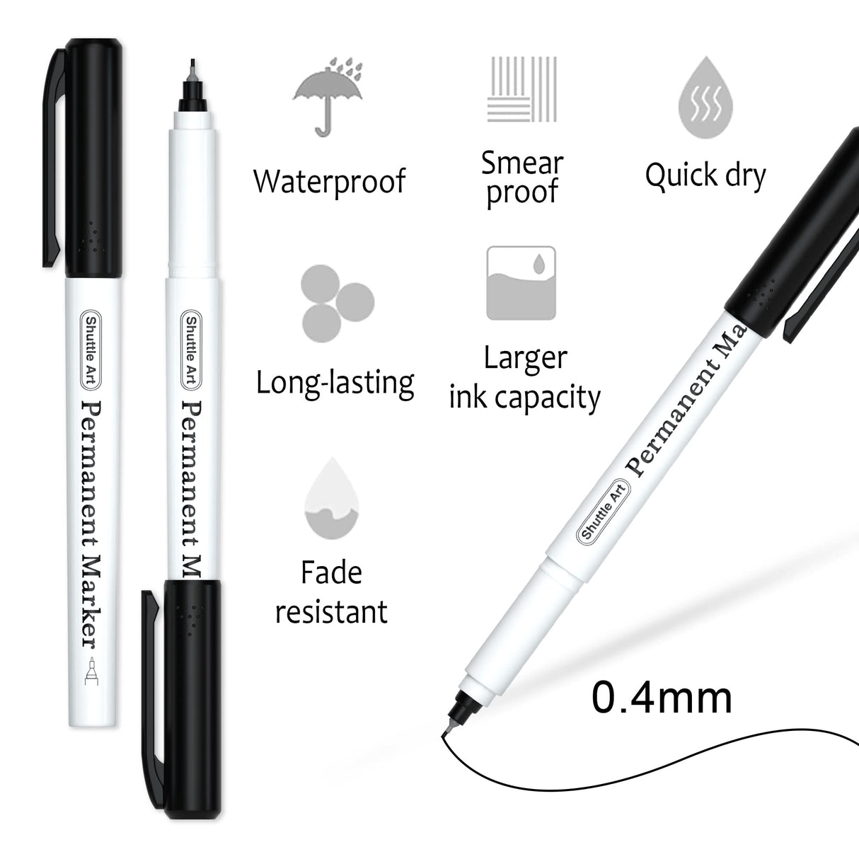 Shuttle Art Permanent Marker, 30 Pack Ultra Fine Point Black Permanent Marker set, Works on Plastic,Wood,Stone,Metal and Glass for Doodling, Marking Shuttle Art