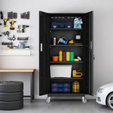Metal Storage Cabinets Locker for Home Office, 72" Garage Storage Cabinet with Wheels, Lockable Door & Adjustable Shelves, Tall Large Steel Cabinet kingwolfox
