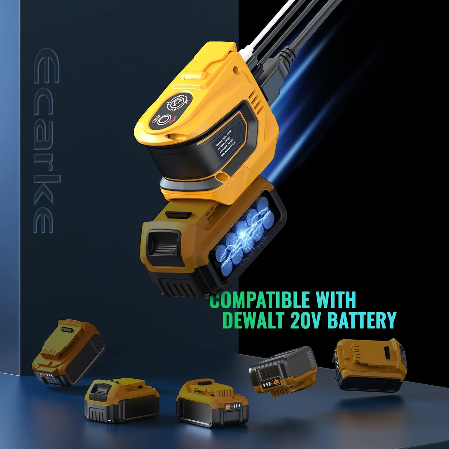 200W Portable Power Inverter for DeWALT 20V,Ecarke Outdoor Generato Battery Converter with 2 USB&LED&AC Battery Powered Outlet,Convert DC 18V/20V to - WoodArtSupply