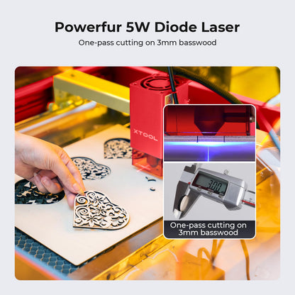 xTool D1 Pro Laser Engraver, 5W Output Power Laser Engraver and Cutter Machine for Beginners, Higher Accuracy Laser Cutter for Wood, Leather,