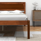Giantex Wood Full Platform Bed with Headboard, Mid Century Solid Wood Bed Frame with Wood Slat Support, Wooden Mattress Foundation with 12" Under Bed Giantex