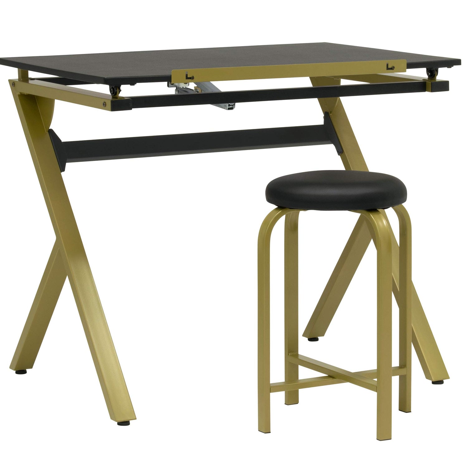 SD STUDIO DESIGNS Stellar 36" Wide Craft/Drawing Table with Adjustable Top and Padded Stool Set, Gold/Black SD STUDIO DESIGNS