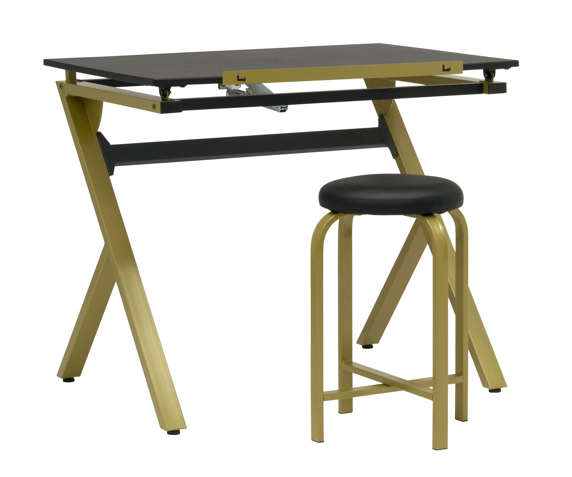 SD STUDIO DESIGNS Stellar 36" Wide Craft/Drawing Table with Adjustable Top and Padded Stool Set, Gold/Black - WoodArtSupply