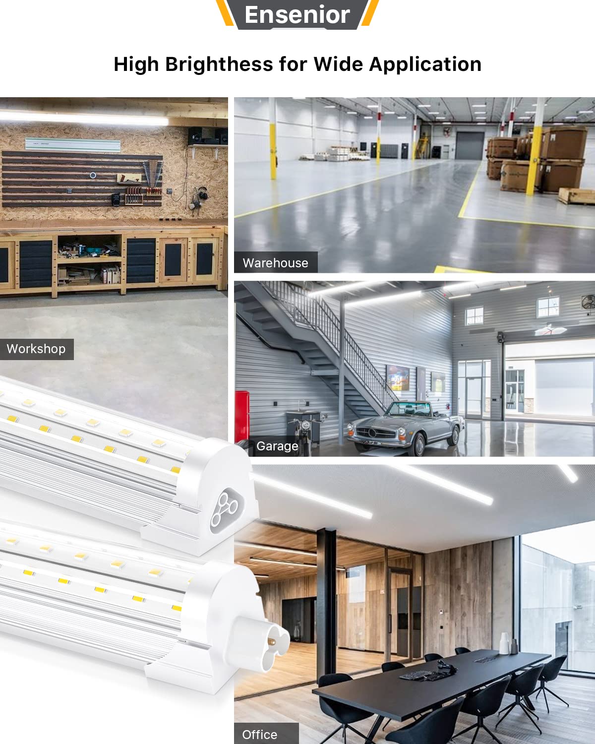 Ensenior 6 Pack 4 FT Led Shop Lights, 6000K Clear White, 5000LM Super Bright, 36W Equivalency 468W, Commercial Bay Lighting, U-Shaped Linkable Shop Ensenior