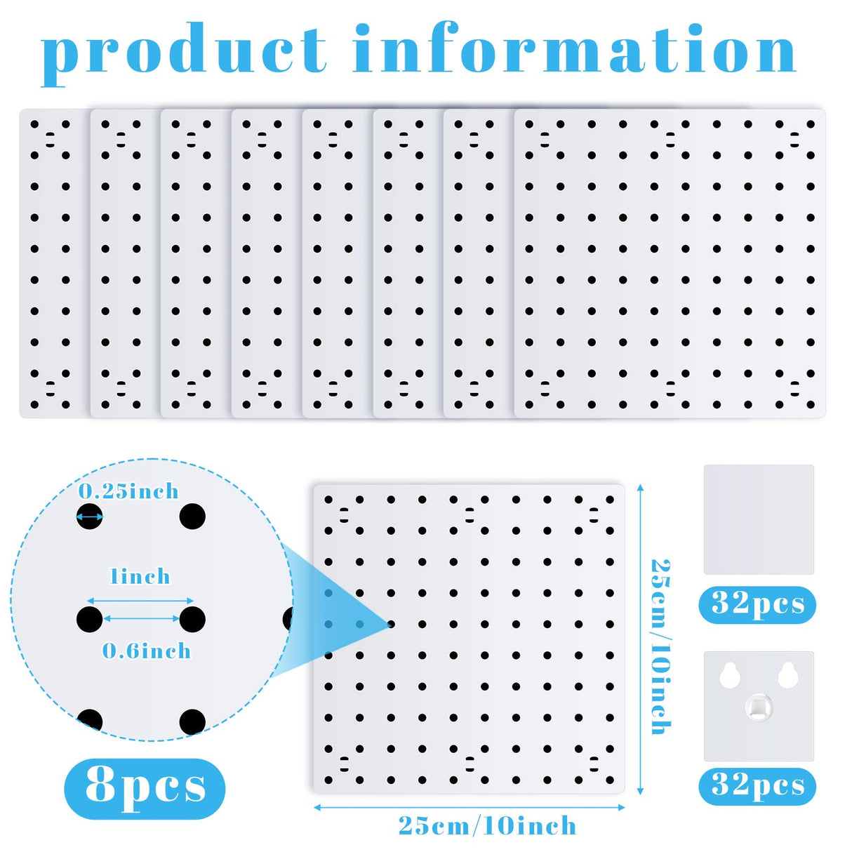 8 Sets Pegboard Wall Mount Display Pegboard Plastic Garage Pegboard Wall Organizer Pegboard Panel Kit Installation Accessories for Kitchen Living Nuanchu