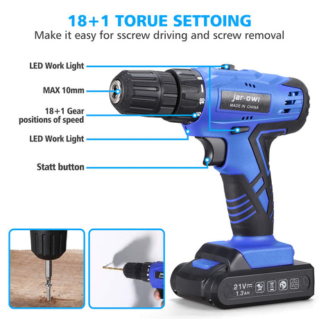 112 Piece Power Tool Combo Kits with 21V Cordless Drill, Professional Household Home Tool Kit Set with DIY Hand Tool Kits for Garden Office House jar-owl