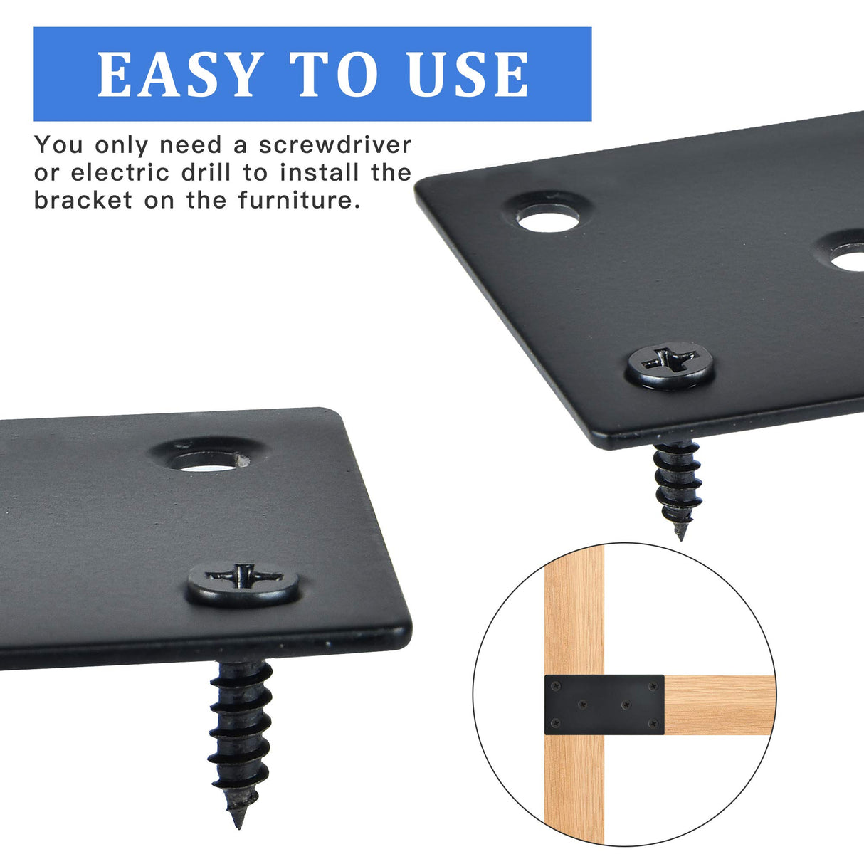 Worldity 8PCS Black Straight Brace, 3.94 x 1.97 Inches Wood Bracket, Flat Straight Mending Plates with Mounting Screws, Joining Fixing Bracket for Worldity