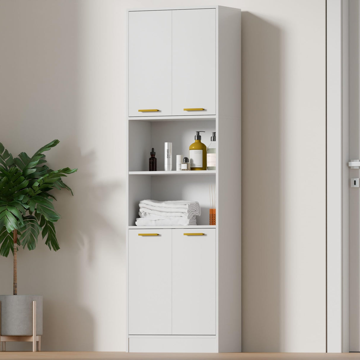 Cozy Castle Freestanding Pantry Cabinet, 75" with Doors and Adjustable Shelves, Wood Storage Cabinet for Kitchen, Bathroom or Hallway, White Cozy Castle