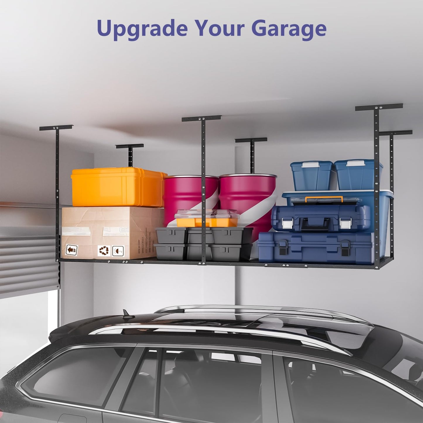 AbyssZen 4x8 Overhead Garage Storage Rack, Adjustable Garage Storage Organization Systerm, Heavy Duty Metal Garage Ceiling Storage Racks, 800lbs - WoodArtSupply