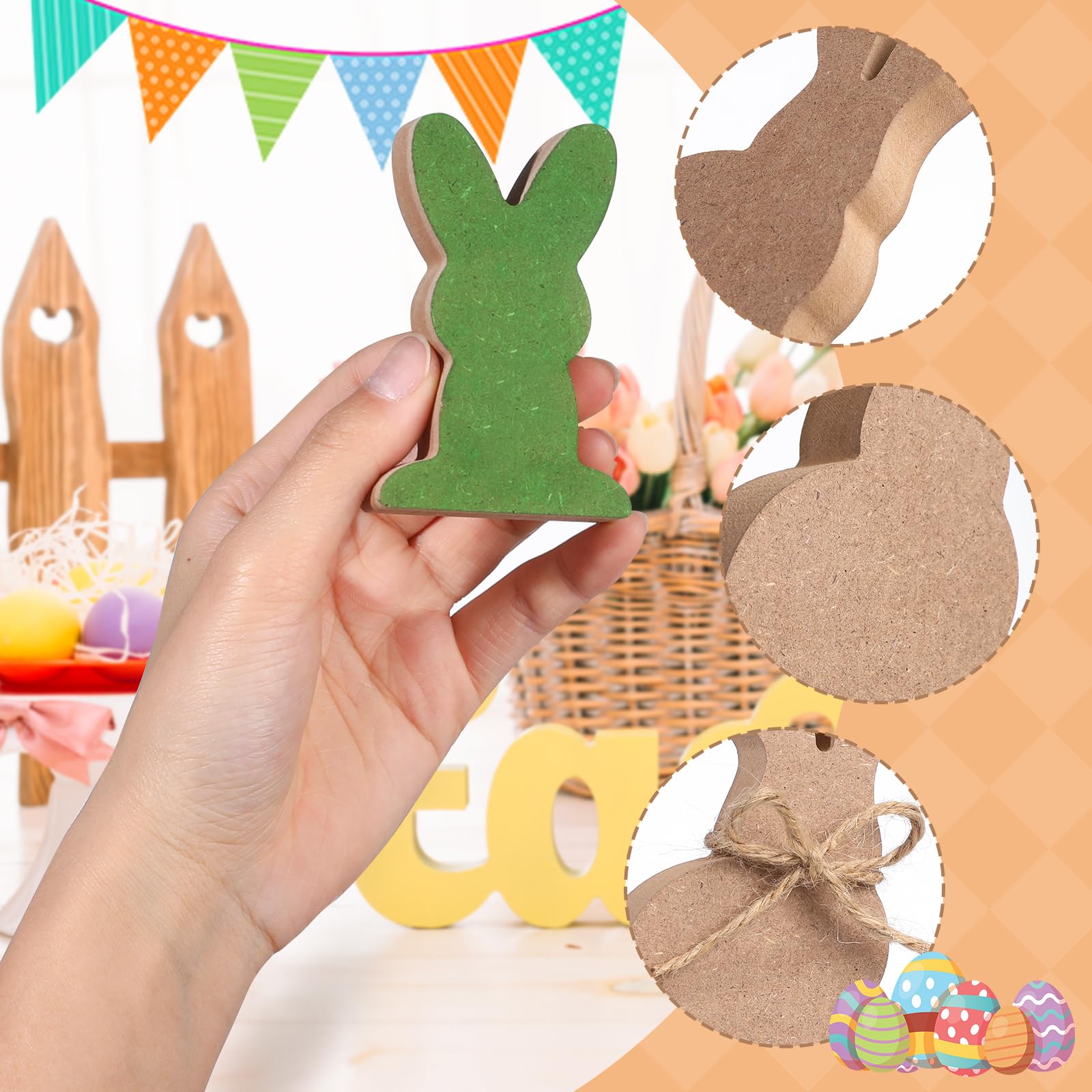 TXIN 6 Pieces Easter Bunny Table Wood Signs Unfinished Rabbit Wood Blocks Easter Wood Bunny Cutouts with 6 Bowknot for Easter Spring DIY Crafts - WoodArtSupply