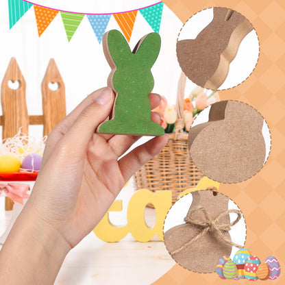 TXIN 6 Pieces Easter Bunny Table Wood Signs Unfinished Rabbit Wood Blocks Easter Wood Bunny Cutouts with 6 Bowknot for Easter Spring DIY Crafts - WoodArtSupply