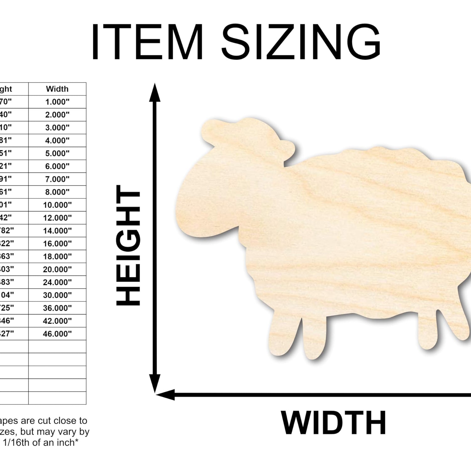 Unfinished Wood Cute Sheep Shape - Craft - up to 36" 18" / 1/8" 24 Hour Crafts