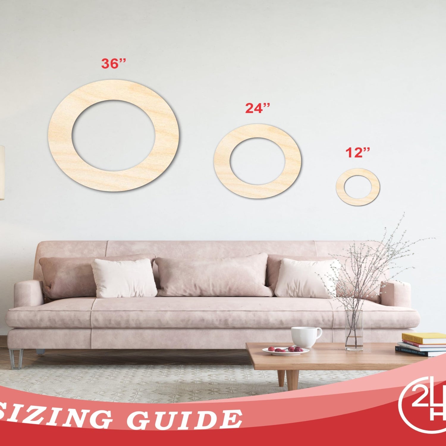 Unfinished Wood Wreath Blank Shape | Craft Cutout | up to 36" DIY 24" / 1/8" 24 Hour Crafts