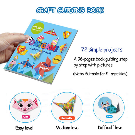 hapray Origami Kit 144 sheets Origami Paper for Kids 72 Patterns with Craft Guiding Book hapray