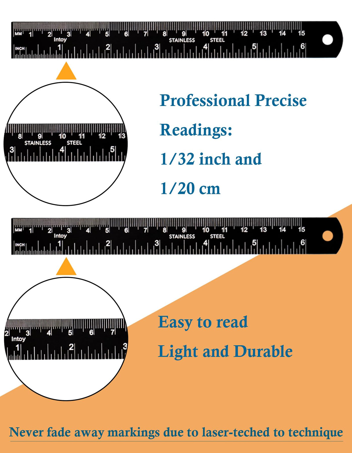 Zotemo Metal Ruler, 6 Inch Stainless Steel Ruler with Metric Measurement, 2 Pack, 15 Centimeters Straight Edge Ruler with Inch to MM Conversion Table Zotemo