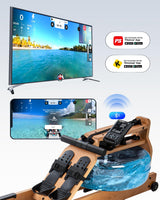 TOPIOM Water Rowing Machine with TM-3 Performance Monitor, 400 lbs Max Load, Oak Wood Rower Machine TOPIOM