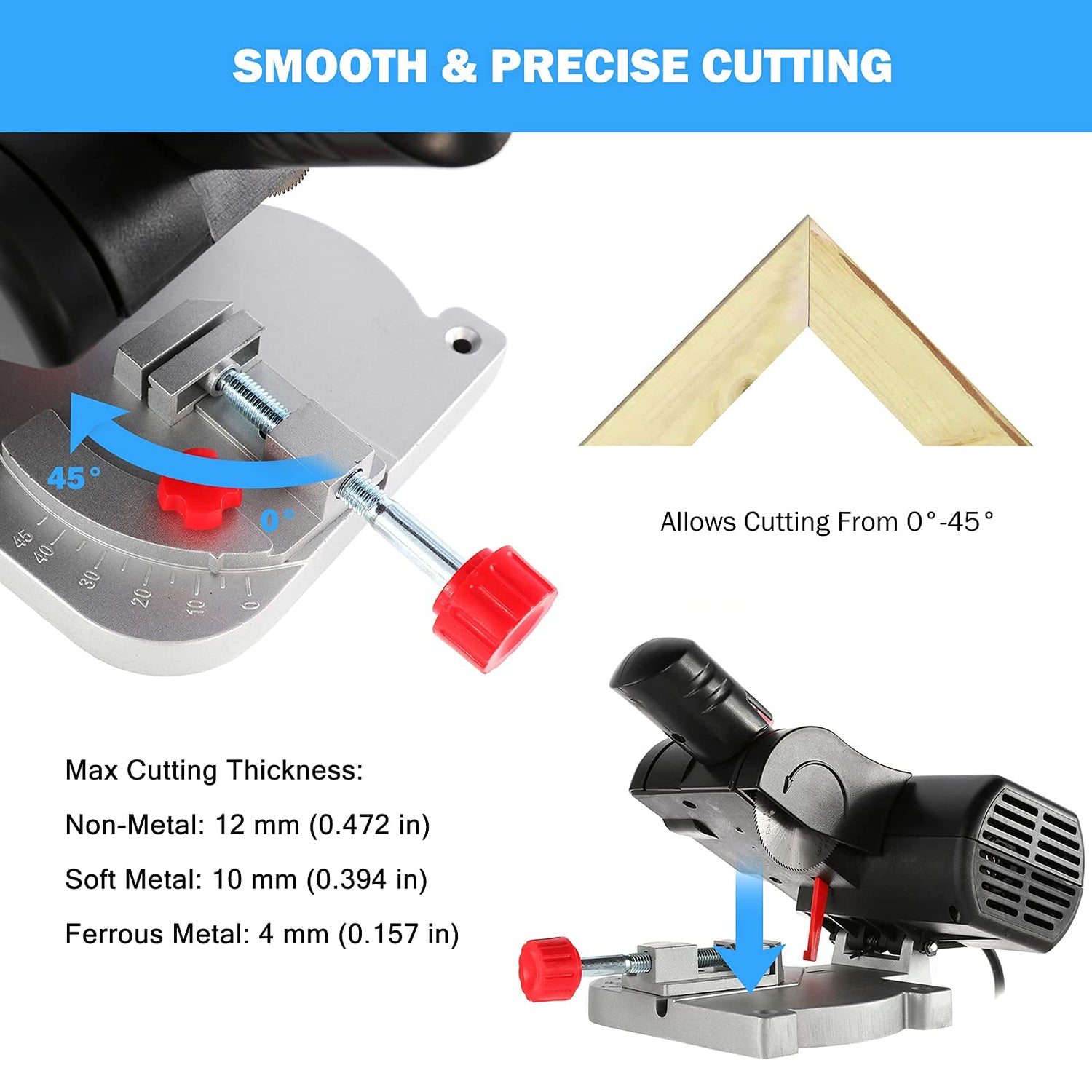 BEAMNOVA Mini Miter Saw Electric Power Table Saw Benchtop Cut-Off Chop Saw Max 45 Degree Cutting for Crafts Miniatures Metal Wood Plastic Compound BEAMNOVA