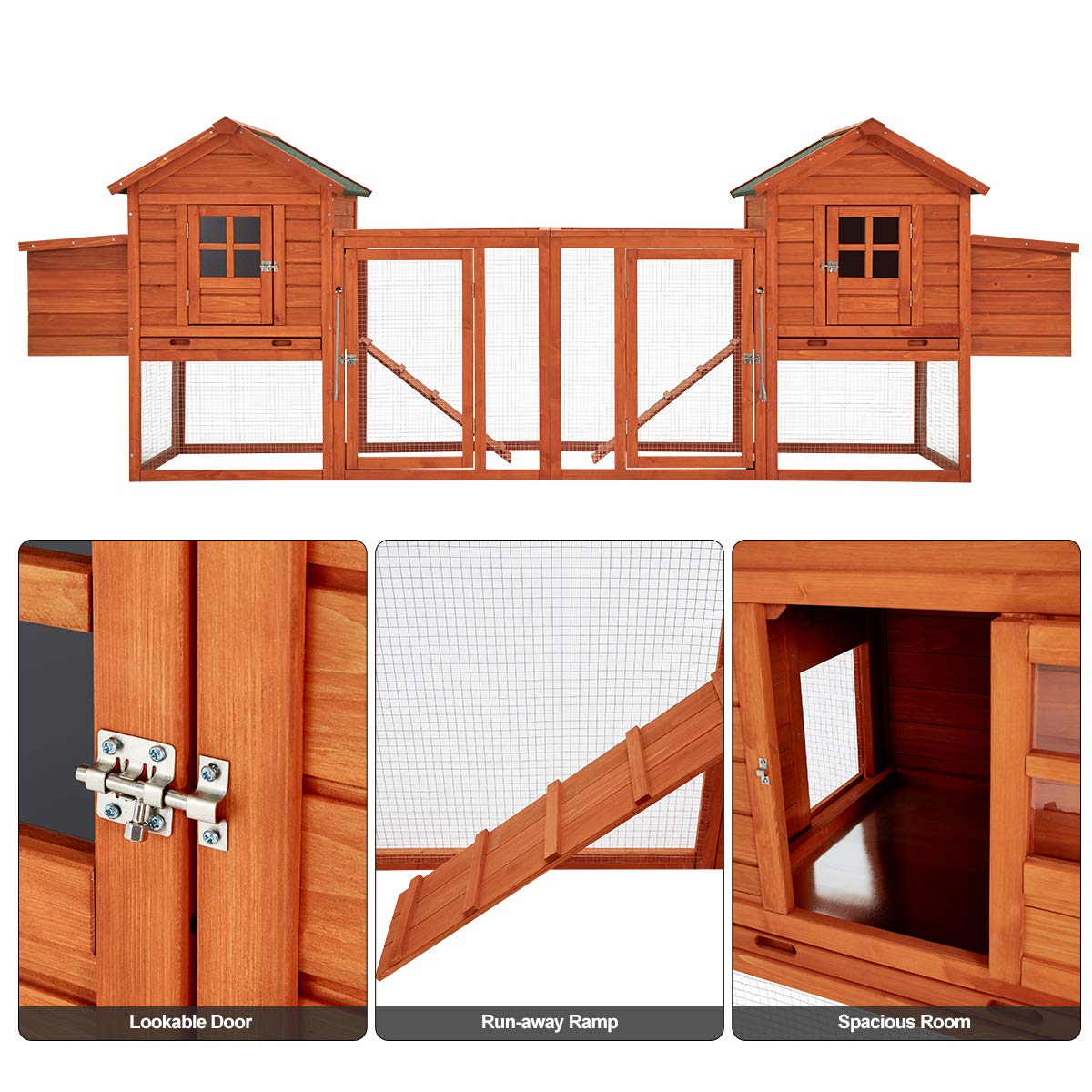 Esright 144” Large Wooden Chicken Coop, Outdoor Hens House with Ramps and Nesting Boxes - WoodArtSupply