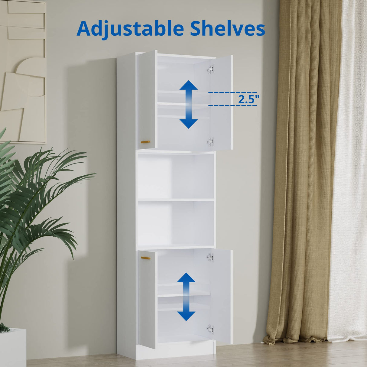 Cozy Castle Freestanding Pantry Cabinet, 75" with Doors and Adjustable Shelves, Wood Storage Cabinet for Kitchen, Bathroom or Hallway, White Cozy Castle