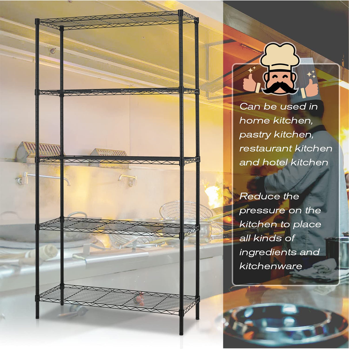 HCY 5-Tier Storage Shelf Heavy Duty Shelving Unit NSF Height Adjustable Metal Storage Rack for Laundry Bathroom Kitchen Garage Pantry Organization - HCY